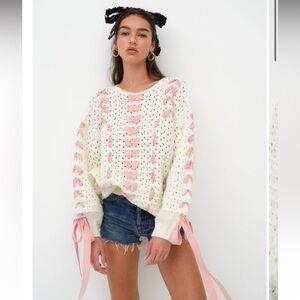 For Love And Lemons  Oversized Cream and Pink Sweater
